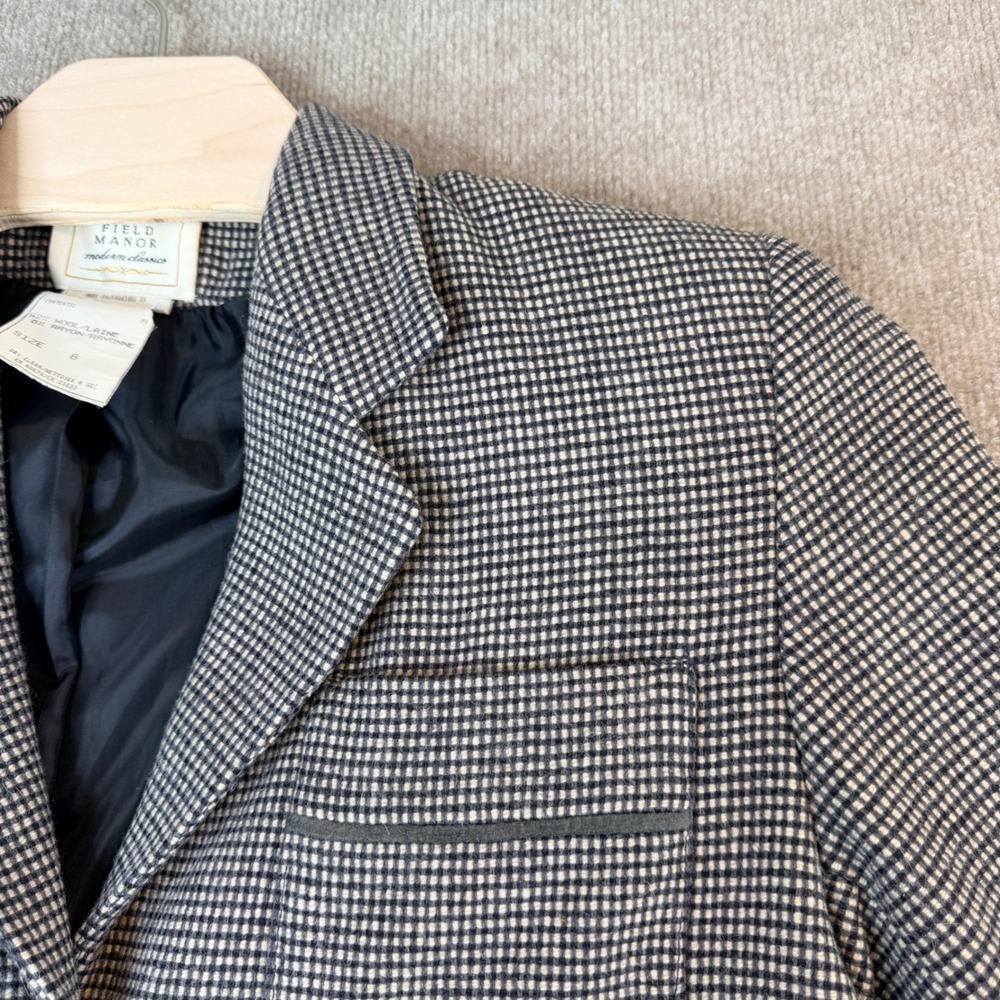 Field Manor Modern Classics Wool Blend Blazer Black White Check Size 8 54M 352